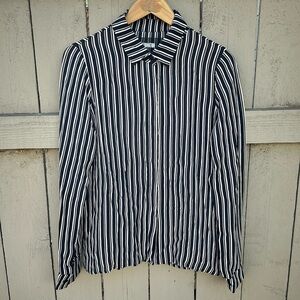 Reformation Striped Button Down Blouse Black and White Semi-Sheer Officecore S